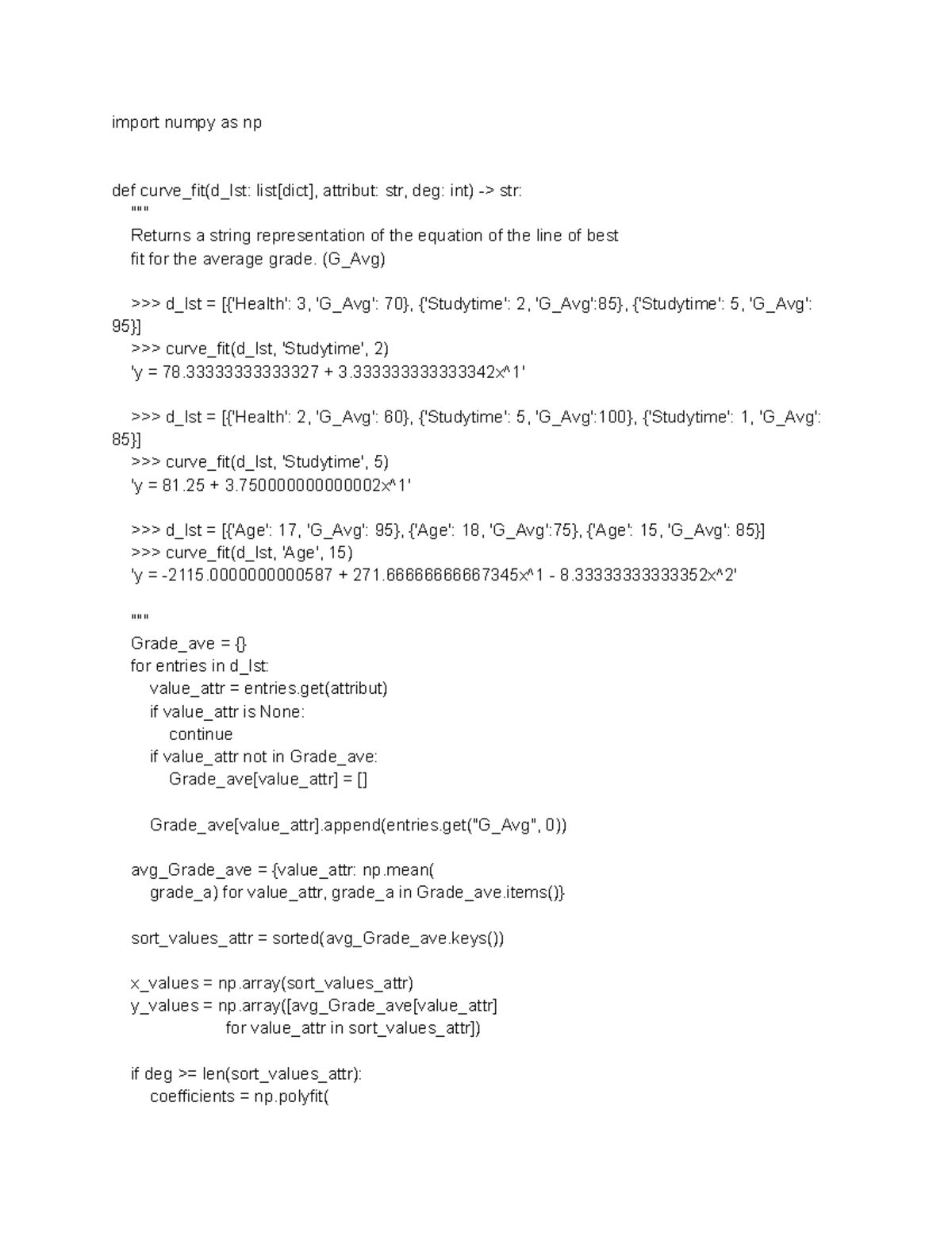 Data - Google Docs - Final lab, curve fit function - import numpy as np ...