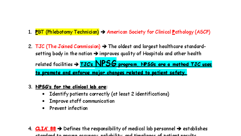 Exit Exam Final Notes for PBT (Phlebotomy Technician) - Studocu