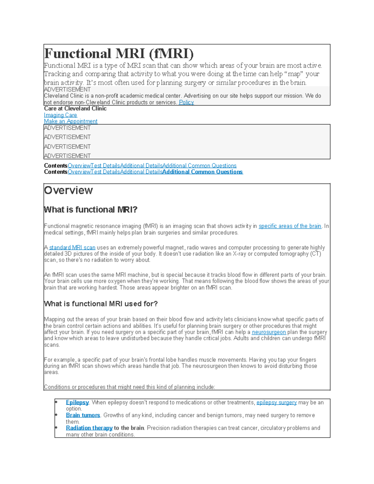 Functional MRI - detailed information - Functional MRI (fMRI ...