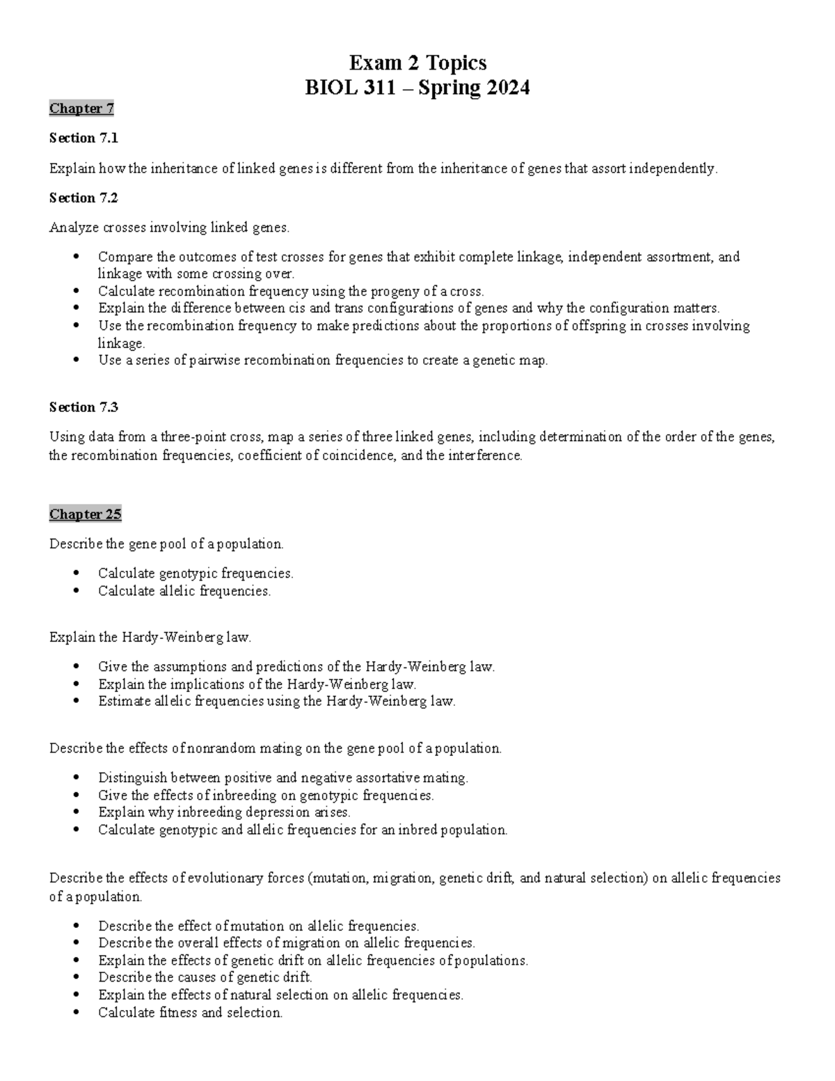 BIOL 311 Exam 2 Key Topics for Spring 2024 - Studocu