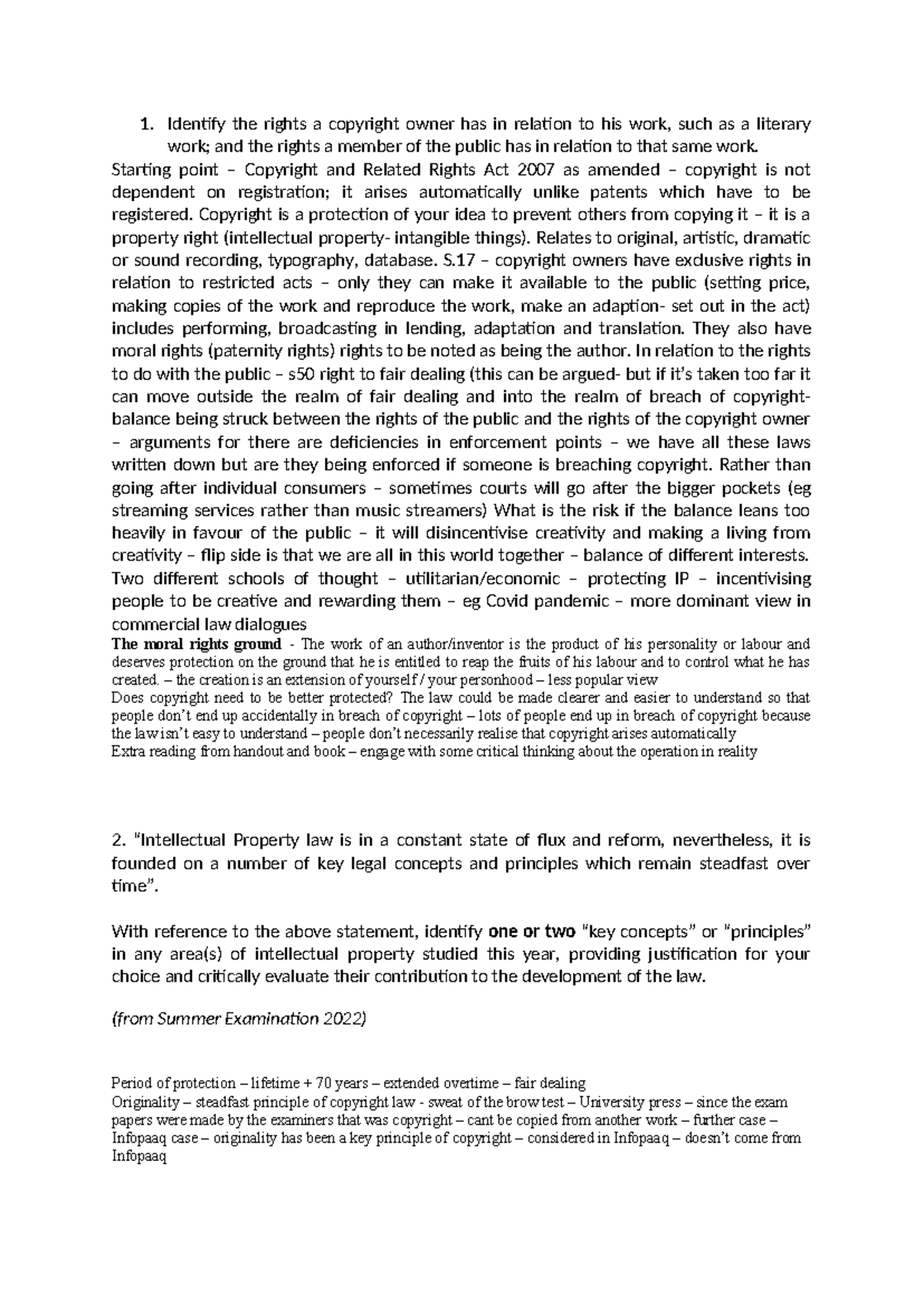IP LAW Essay Notes - Copyright Rights and Principles Analysis - Studocu