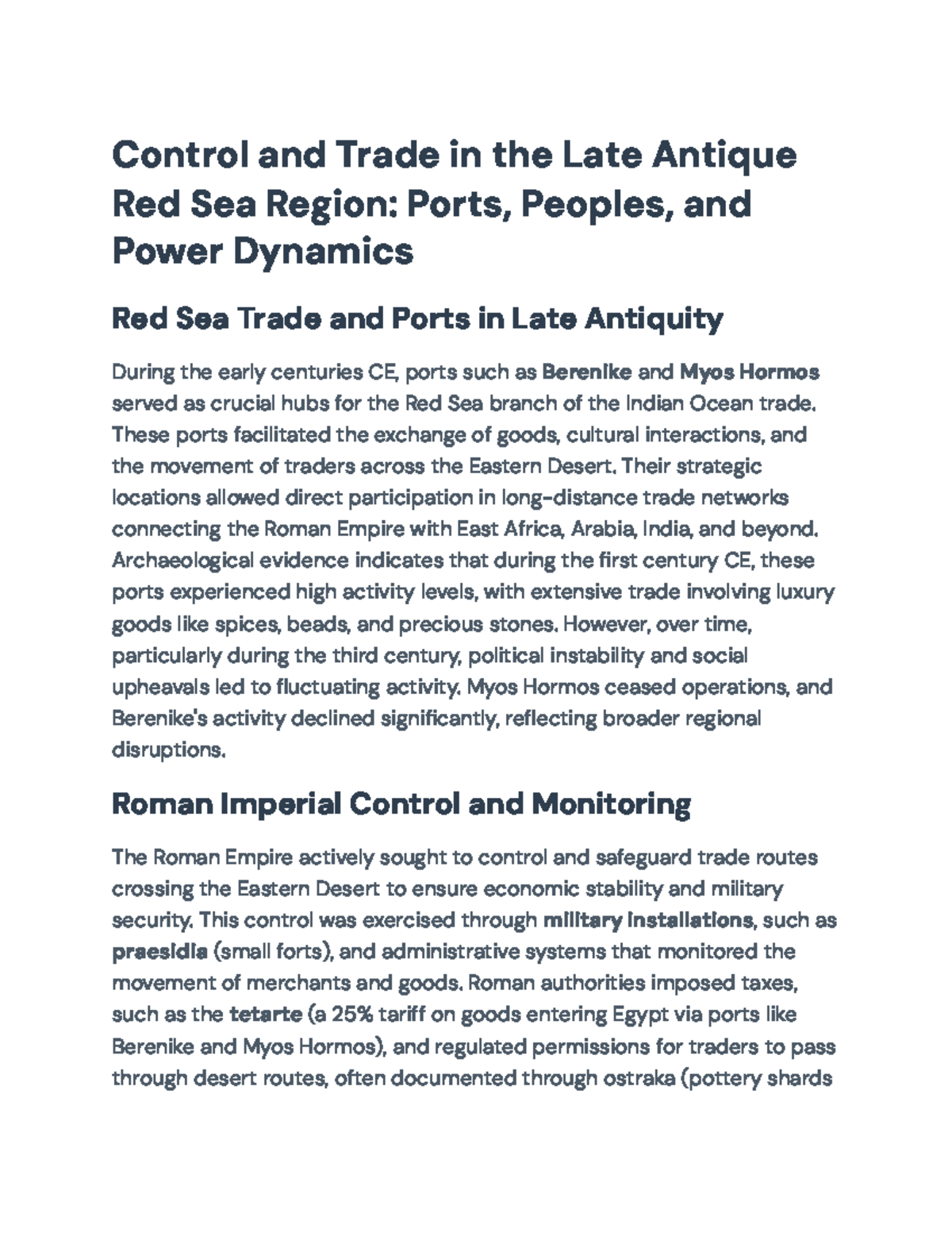 Control and Trade in the Red Sea during Late Antiquity (HIST 301) - Studocu