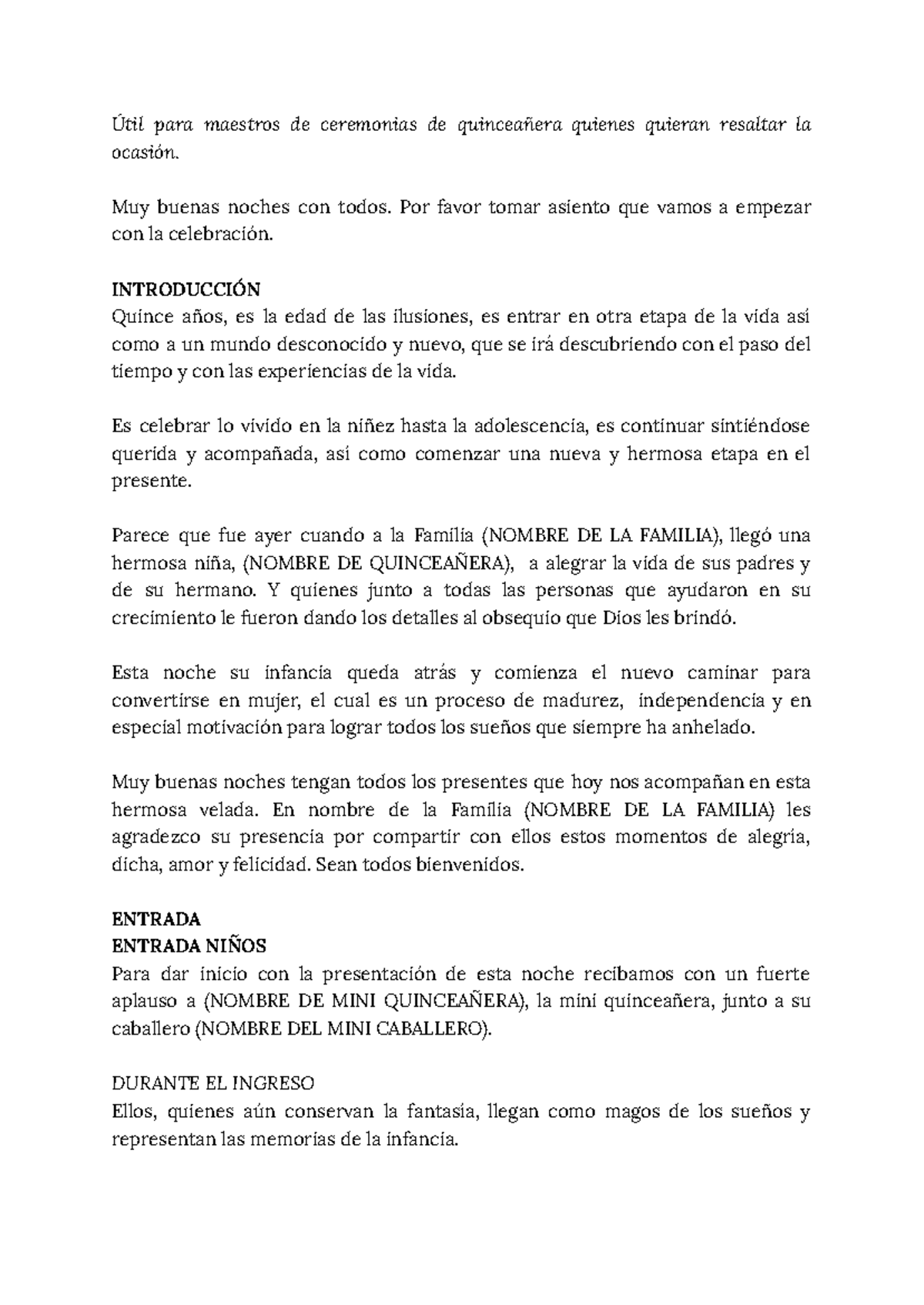 Guion Maestro de Ceremonia para Quinceañera: Celebraciones y Tradiciones - Document Preview