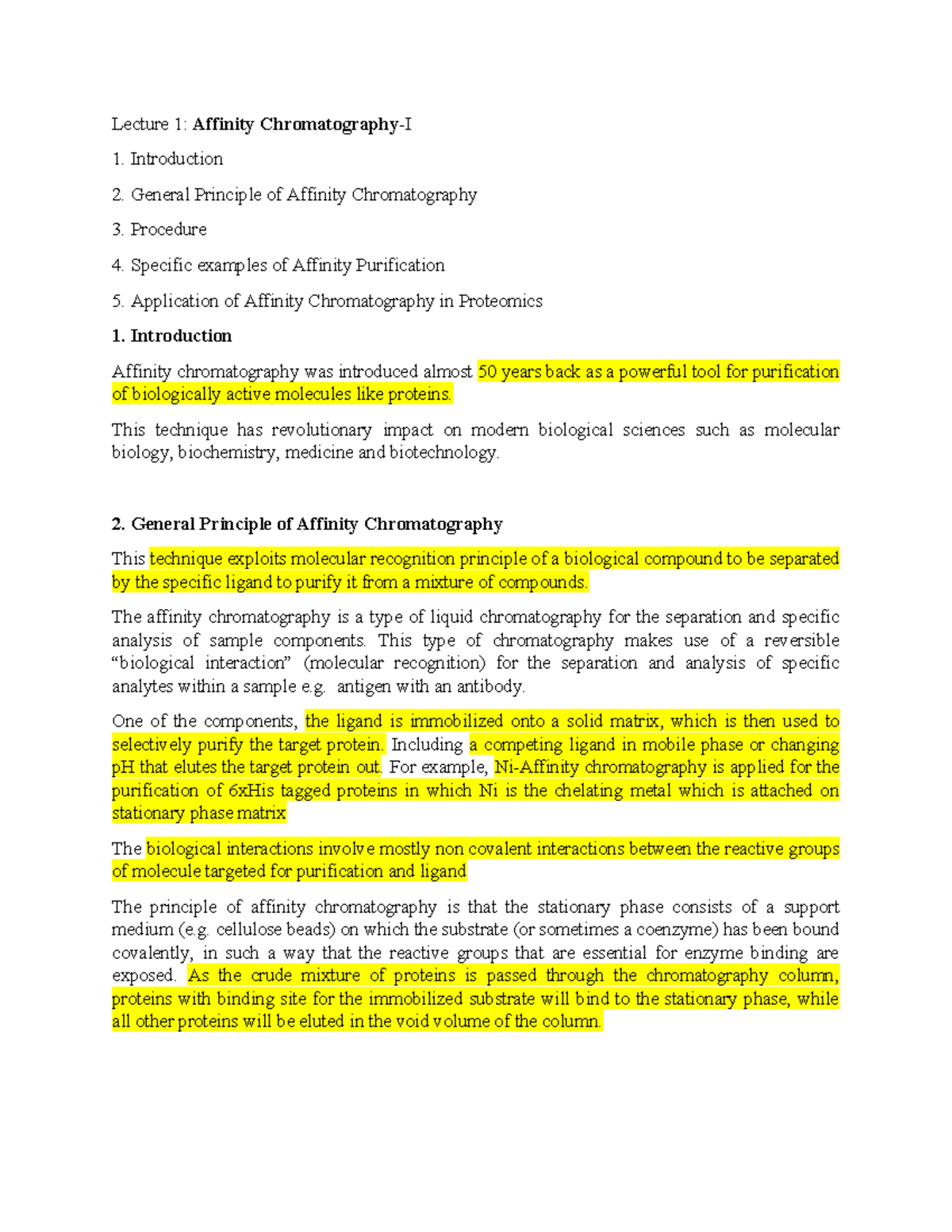 Lecture 1: Introduction to Affinity Chromatography and Applications ...