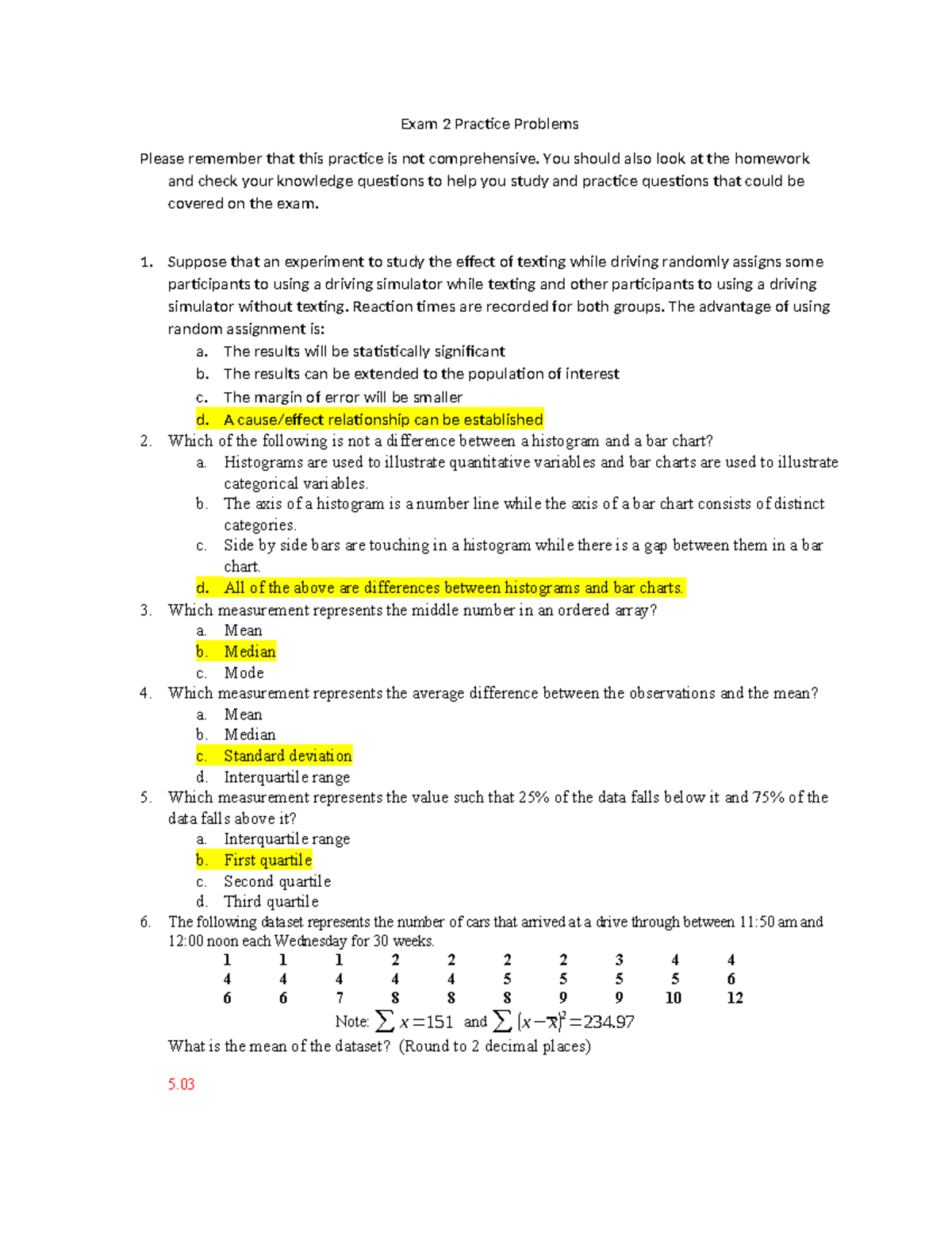 Exam 2 Practice Problems for Statistics (STAT 101) - Studocu