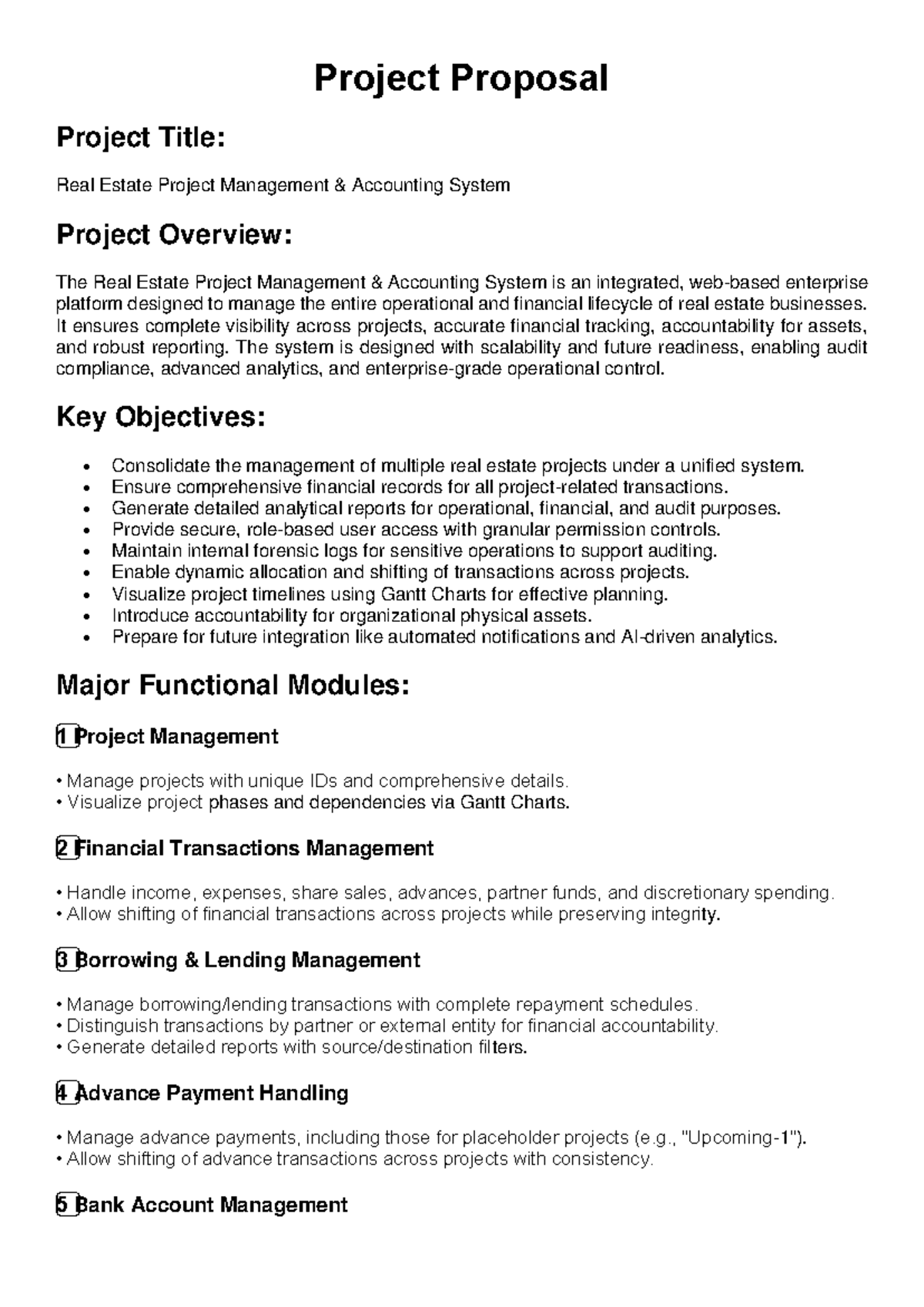 Real Estate Project Management Accounting System Proposal - Studocu