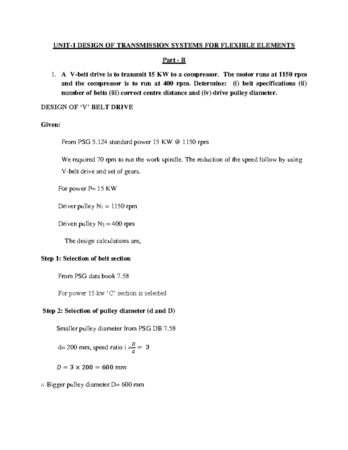 DESIGN OF TRANSMISSION SYSTEMS FOR FLEXIBLE ELEMENTS - DTS Notes - Studocu