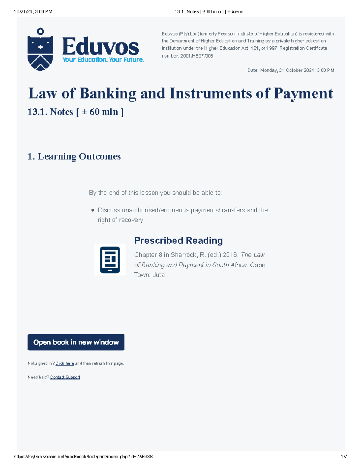 13.1 Notes on Banking Law - Eduvos Week 4 Study Guide - Studocu