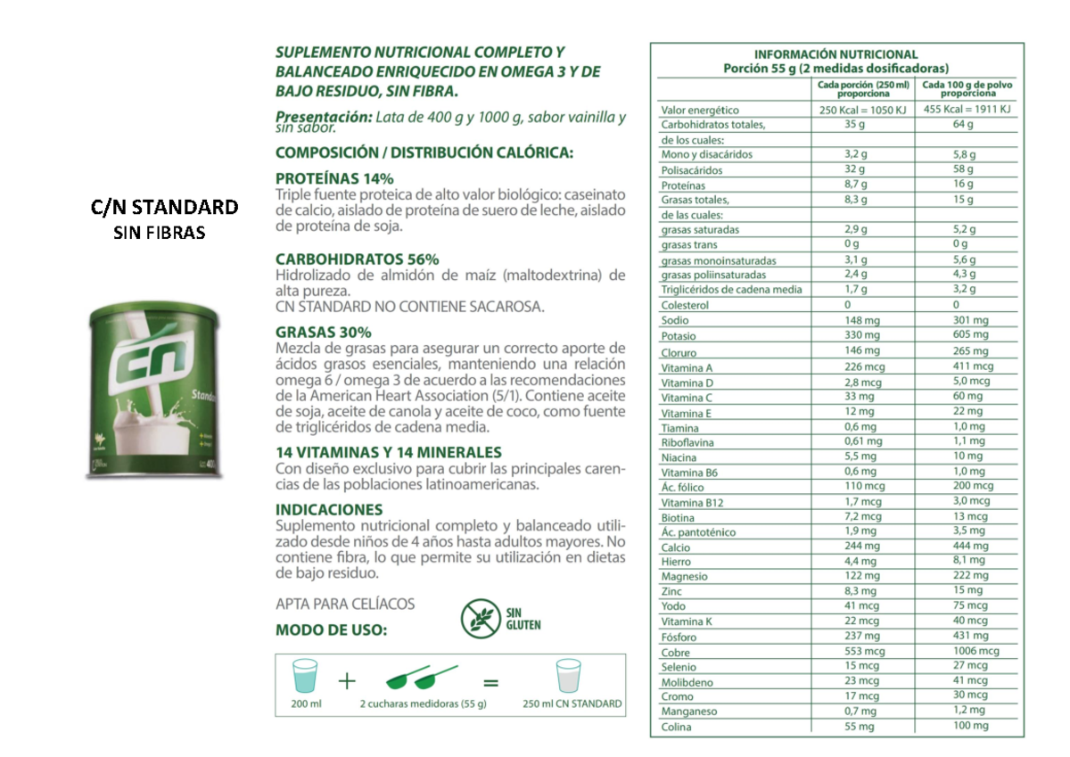 Formulas enterales pdf - Tecnica Dietetica - C/N STANDARD SIN FIBRAS C ...