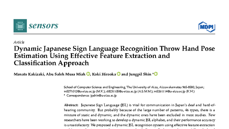 Dynamic Japanese Sign Language Recognition: Effective Feature ...