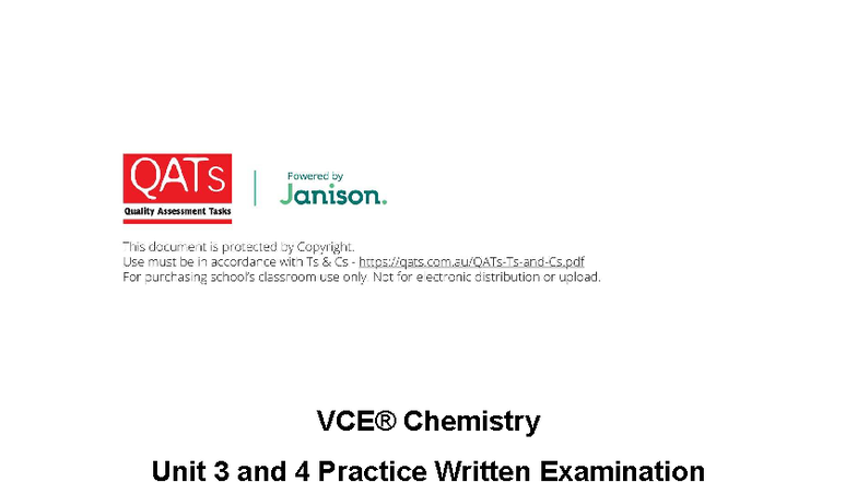 QATs VCE Chemistry Practice Exam Solutions for Units 3 & 4 - Studocu