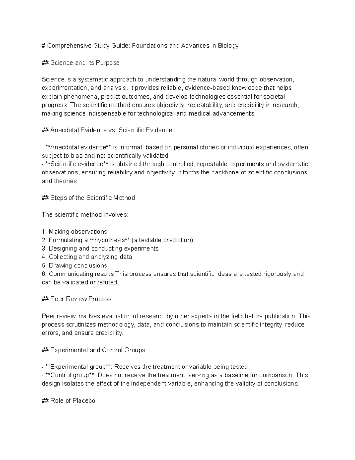 Comprehensive Study Guide: Core Concepts in Biology (BIO 101 Final Exam ...