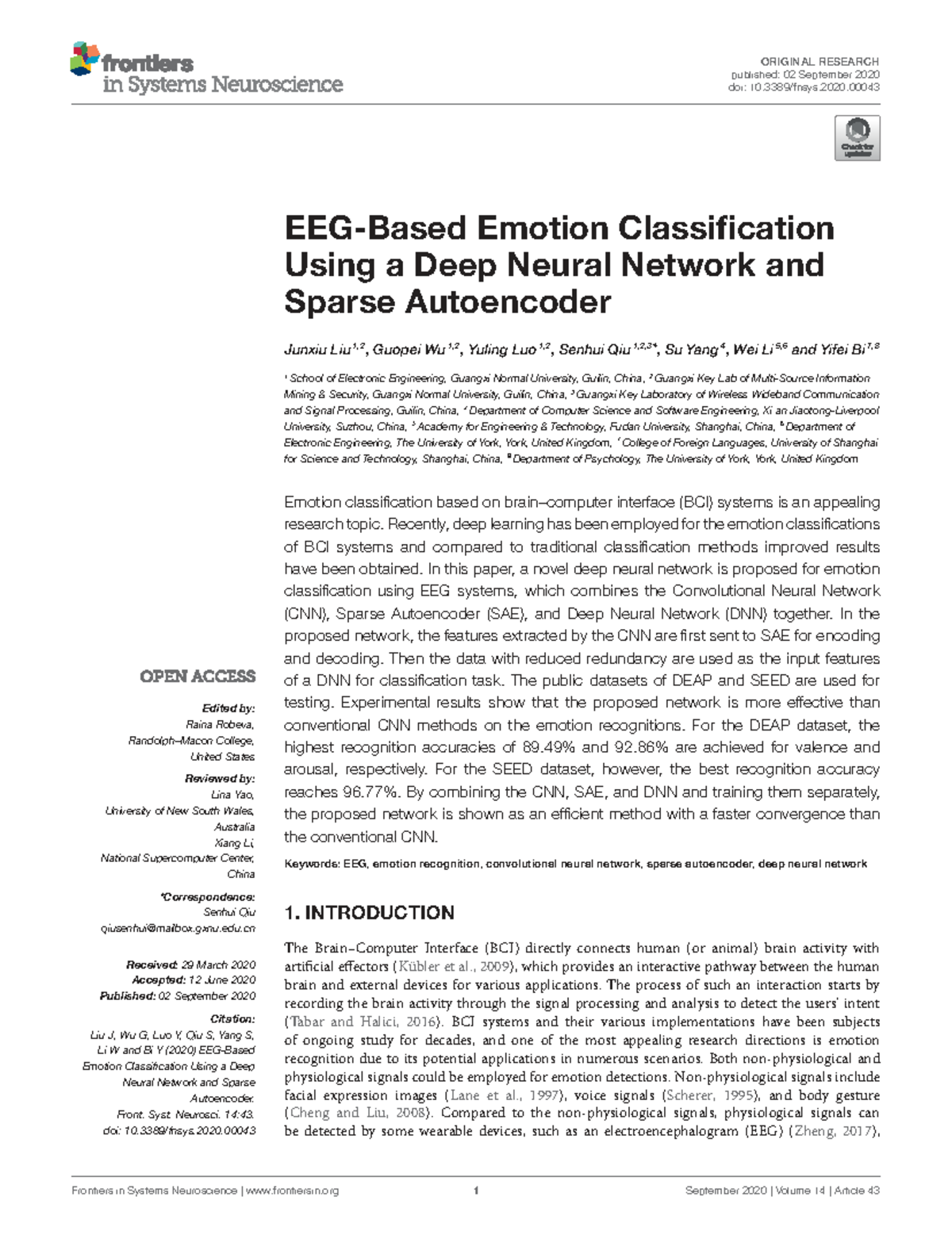 Emotion Classification Using CNN, SAE, and DNN for EEG Data - Studocu