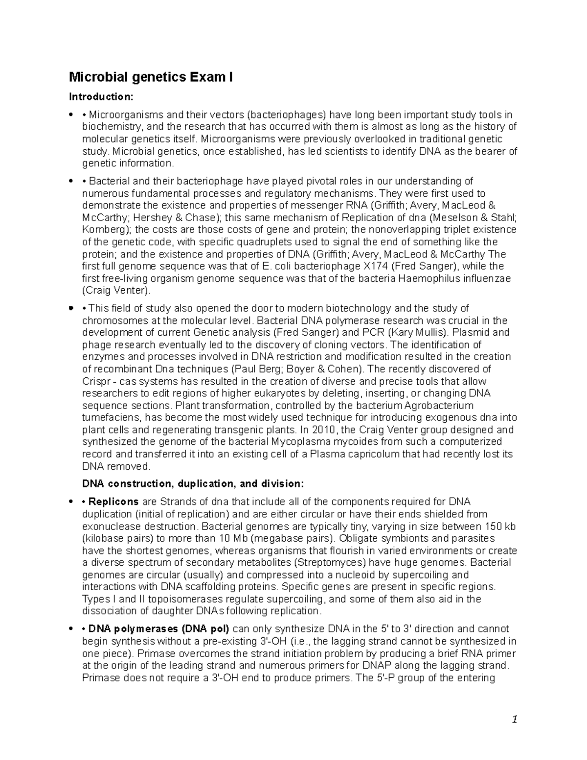 Microbial Genetics Exam I Study Guide and Key Concepts - Studocu