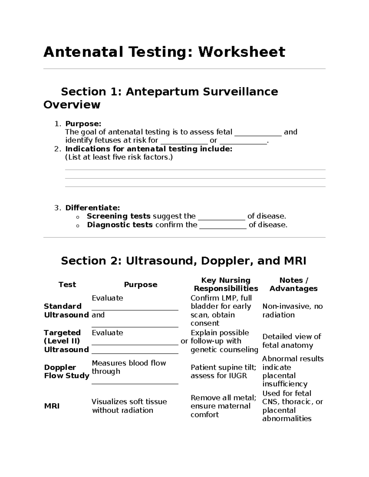 Antenatal Testing Overview: Key Concepts & Nursing Responsibilities ...