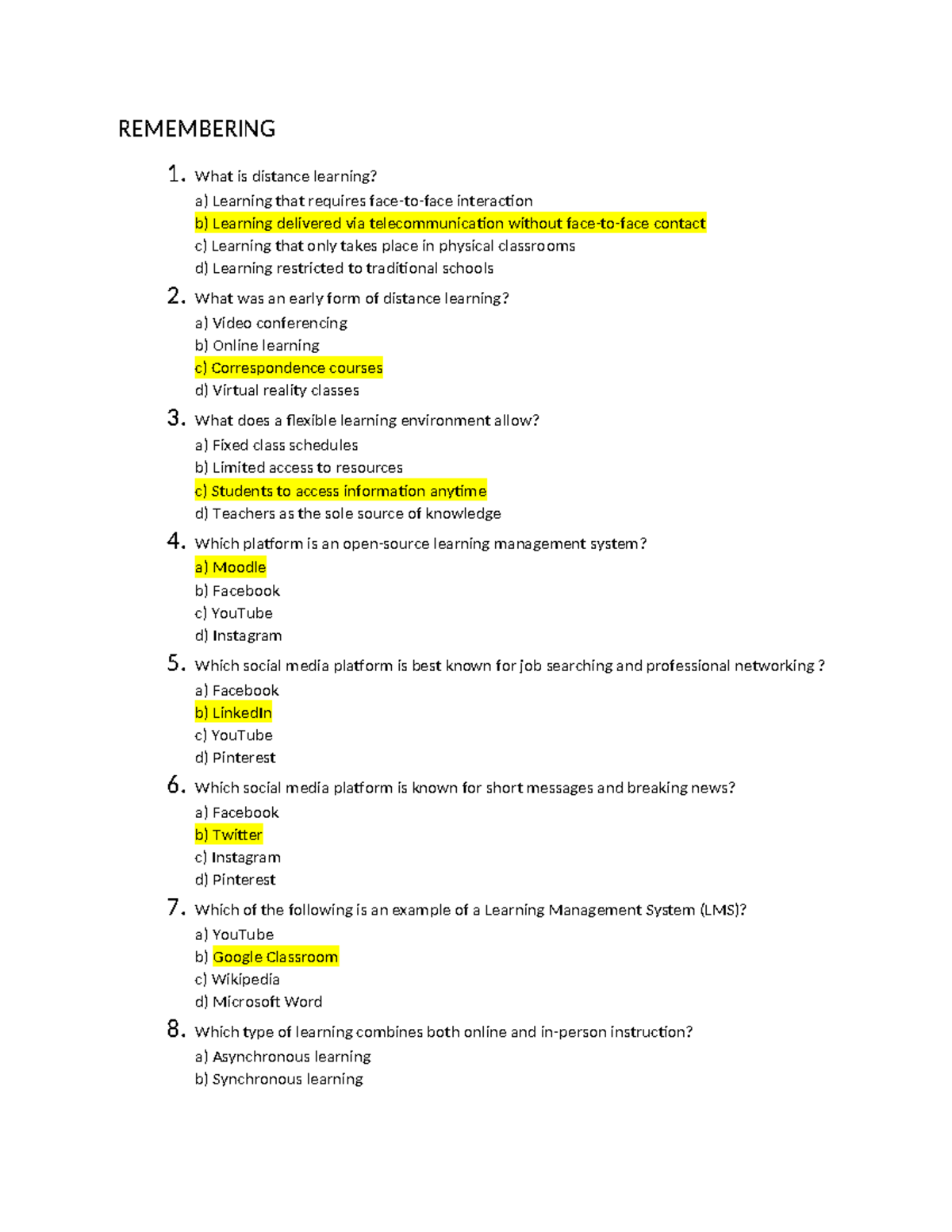 TTL - Distance Learning & Digital Literacy Q&A Guide - Studocu