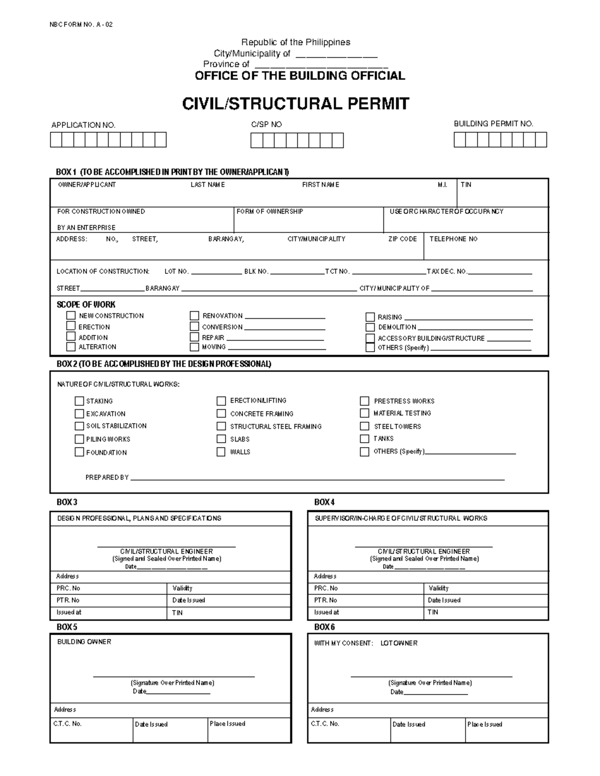 Building Permit Application Form - NBC FORM NO. A 02 - Studocu