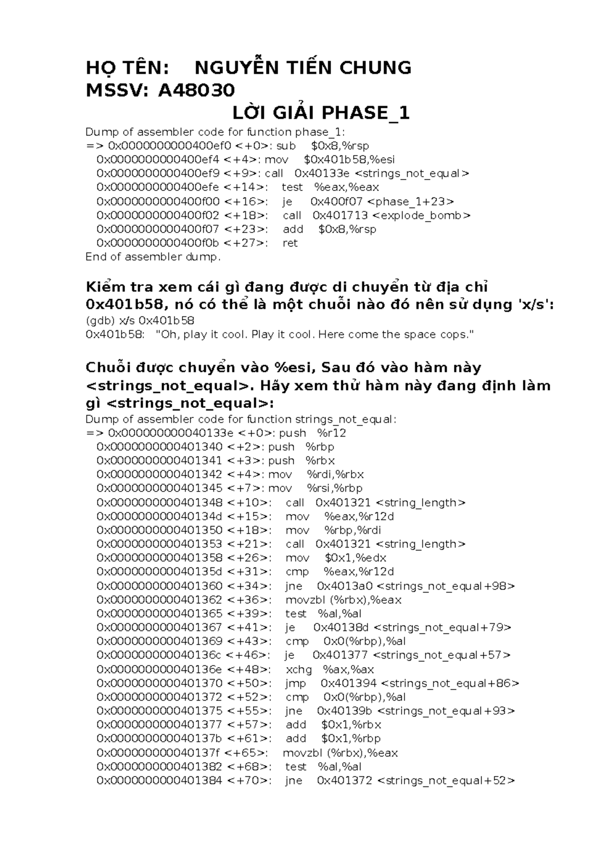 Bomb - acacac - HỌ TÊN: NGUYỄN TIẾN CHUNG MSSV: A LỜI GIẢI PHASE_ Dump ...