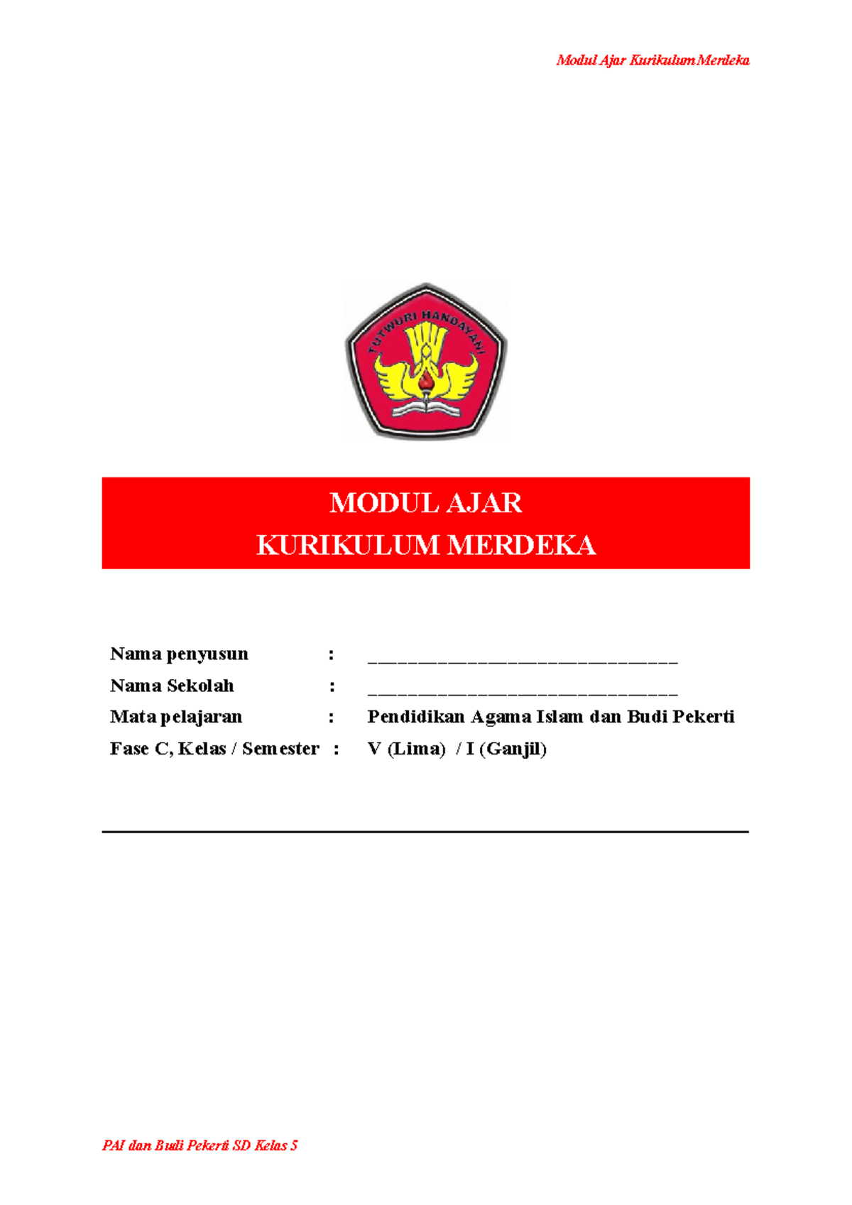 Modul Ajar PAI dan Budi Pekerti SD Kelas 5 - Kurikulum Merdeka - Studocu