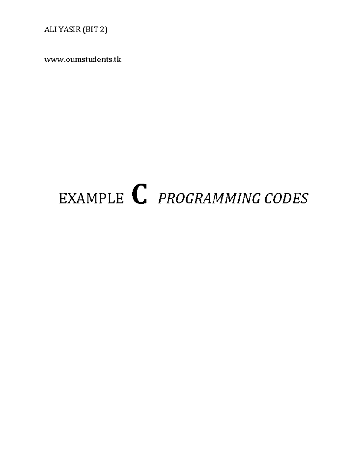 C Programming Examples and Codes (BIT 2) - Comprehensive Guide - Studocu