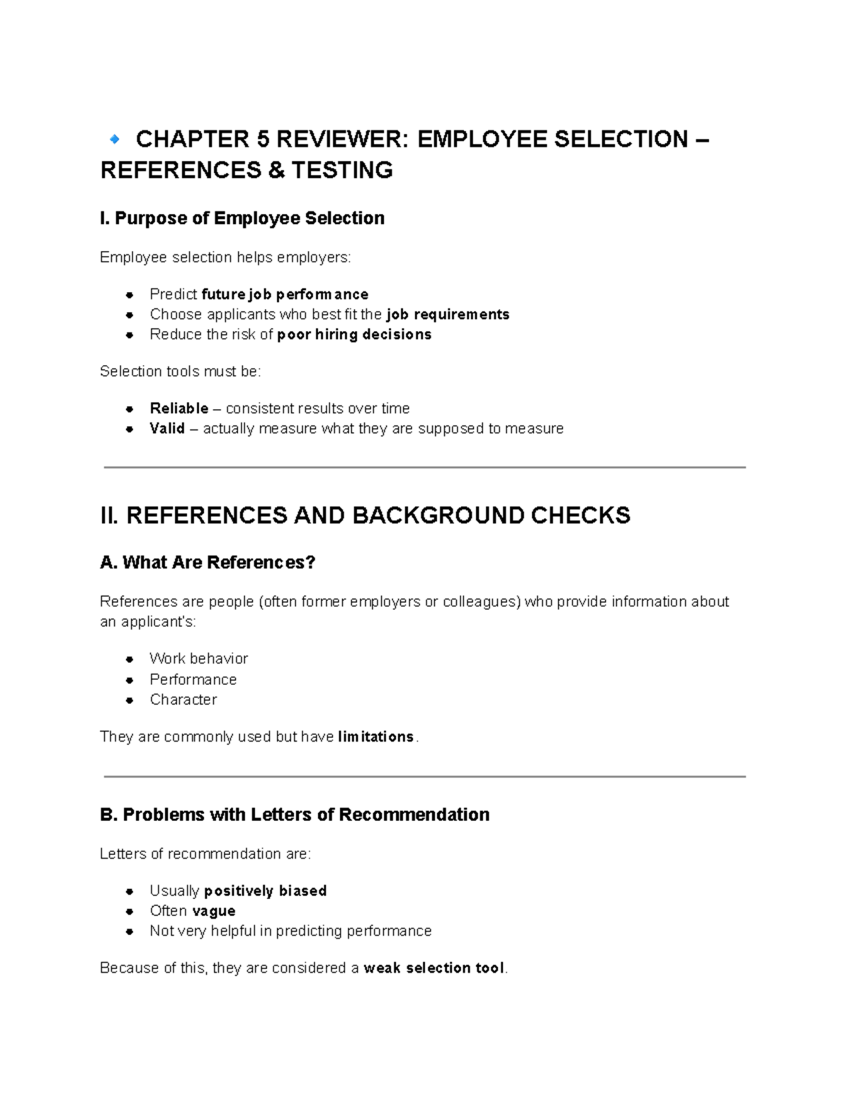 CHAPTER 5 REVIEWER: EMPLOYEE SELECTION & TESTING STRATEGIES - Studocu