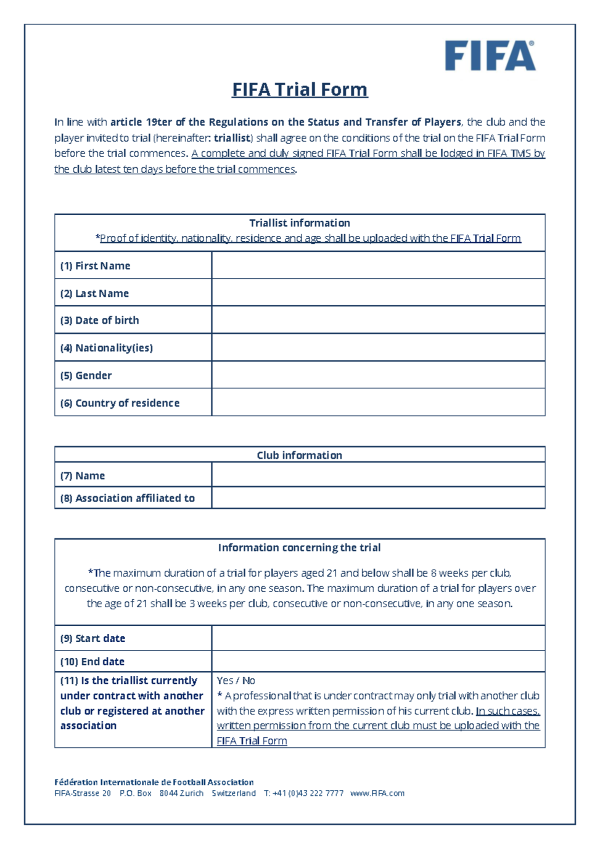 FIFA Trial Form Guidelines - Sci182 Notes 1 - Studocu