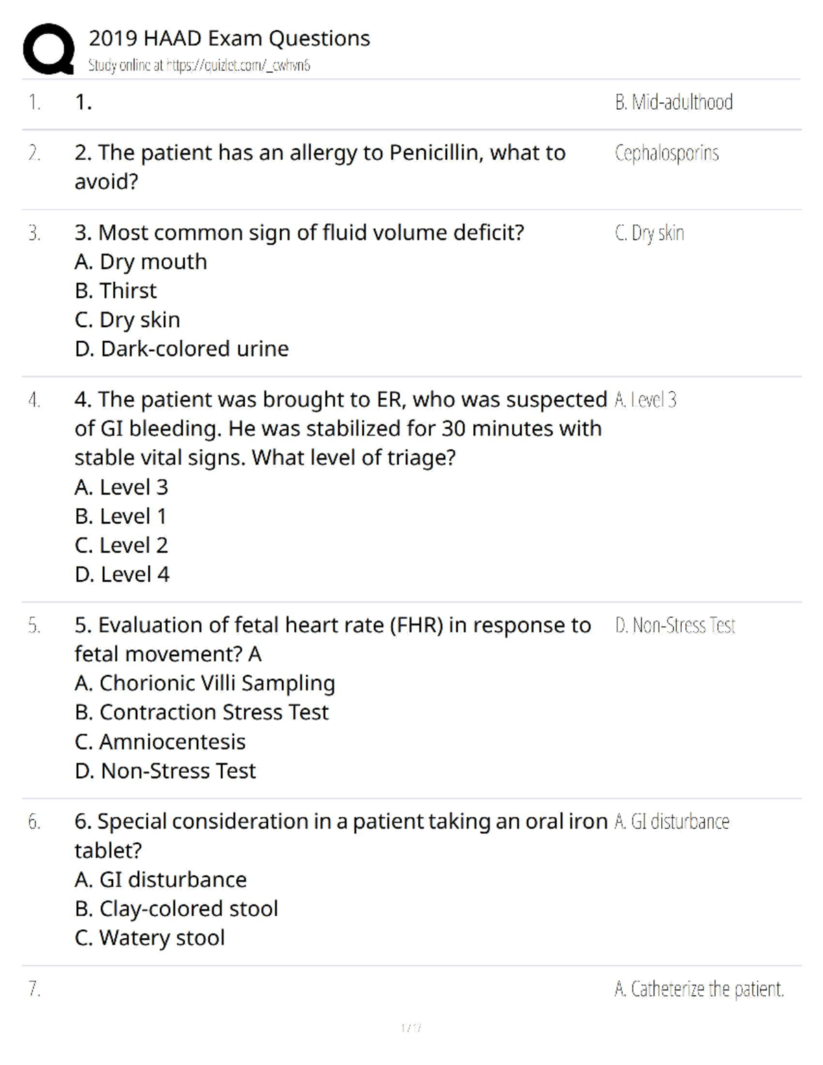 Q 2019 HAAD Exam Questions Study Guide - Studocu