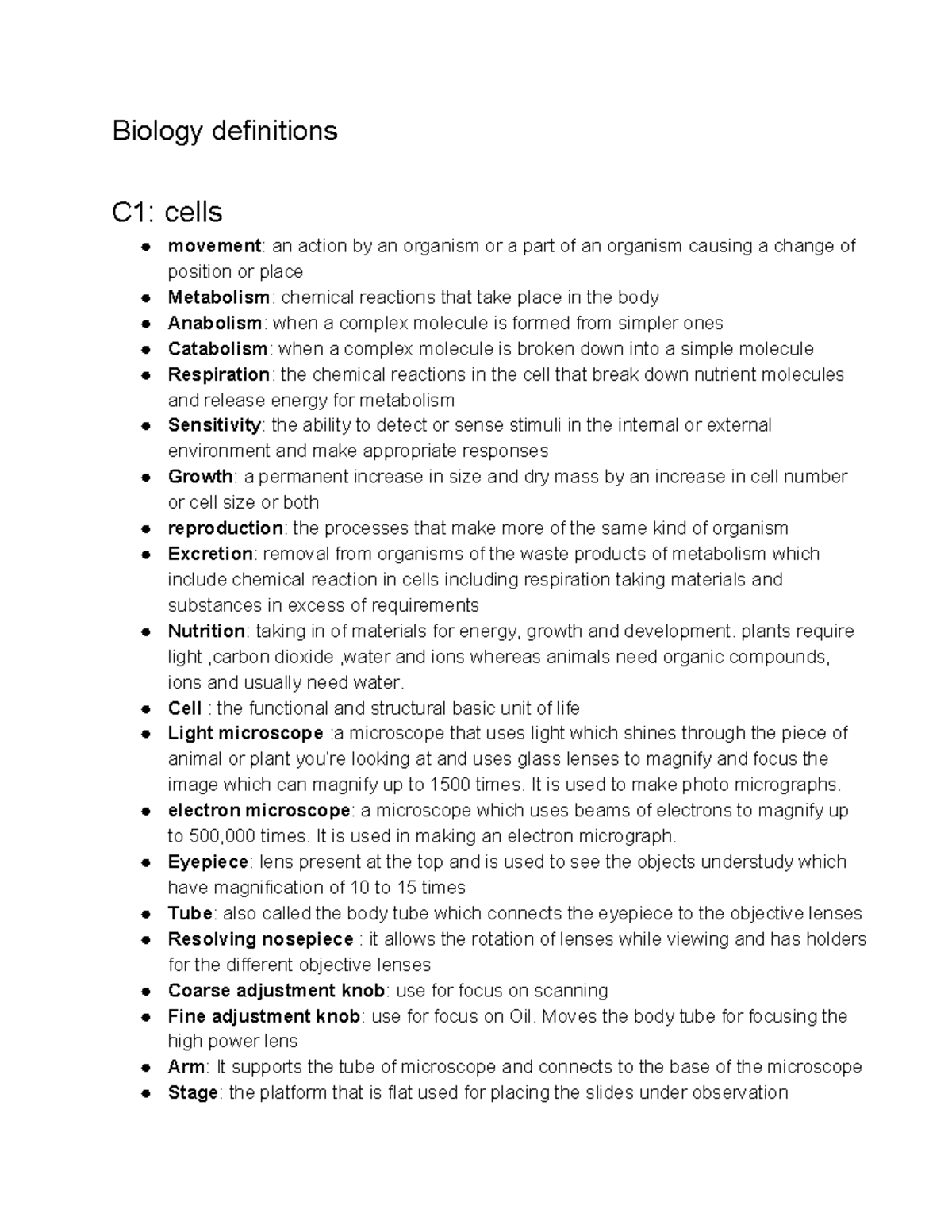 Igcse Biology Keywords: Comprehensive Study of Cells and Organisms ...
