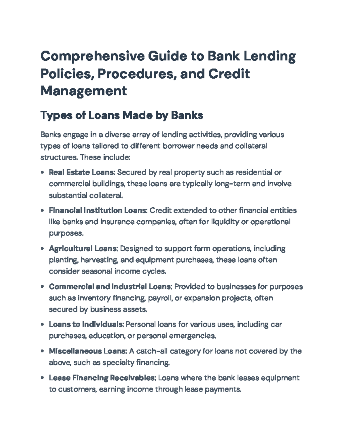 Comprehensive Guide to Bank Lending Policies and Procedures ...
