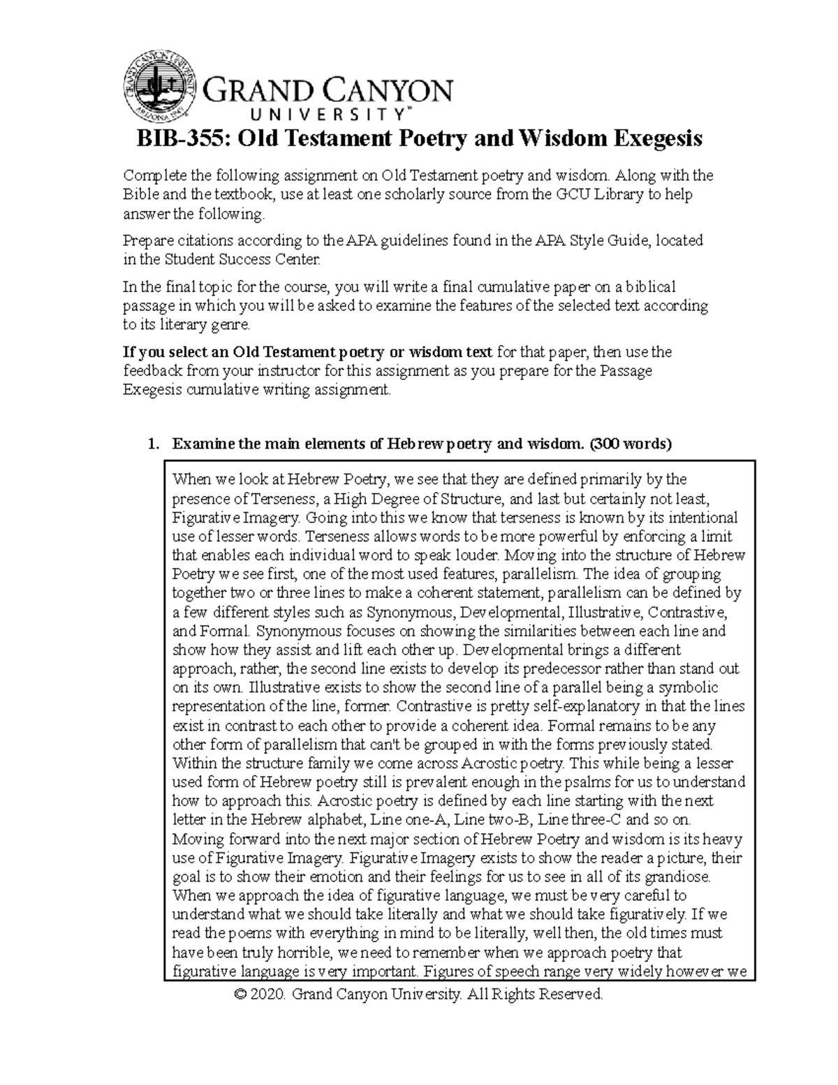 BIB 355 Final Exam: Exegesis of Old Testament Poetry & Wisdom - Studocu