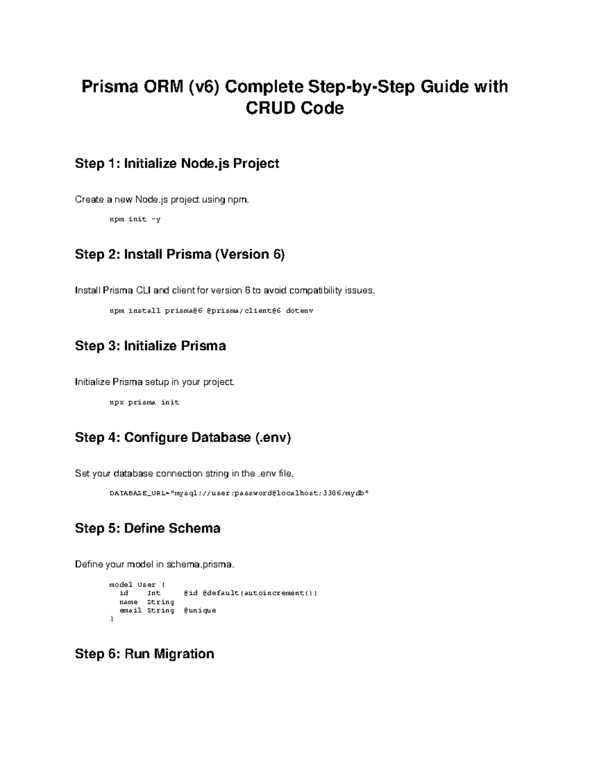 Prisma ORM (v6) Complete Guide: CRUD Implementation Steps - Studocu