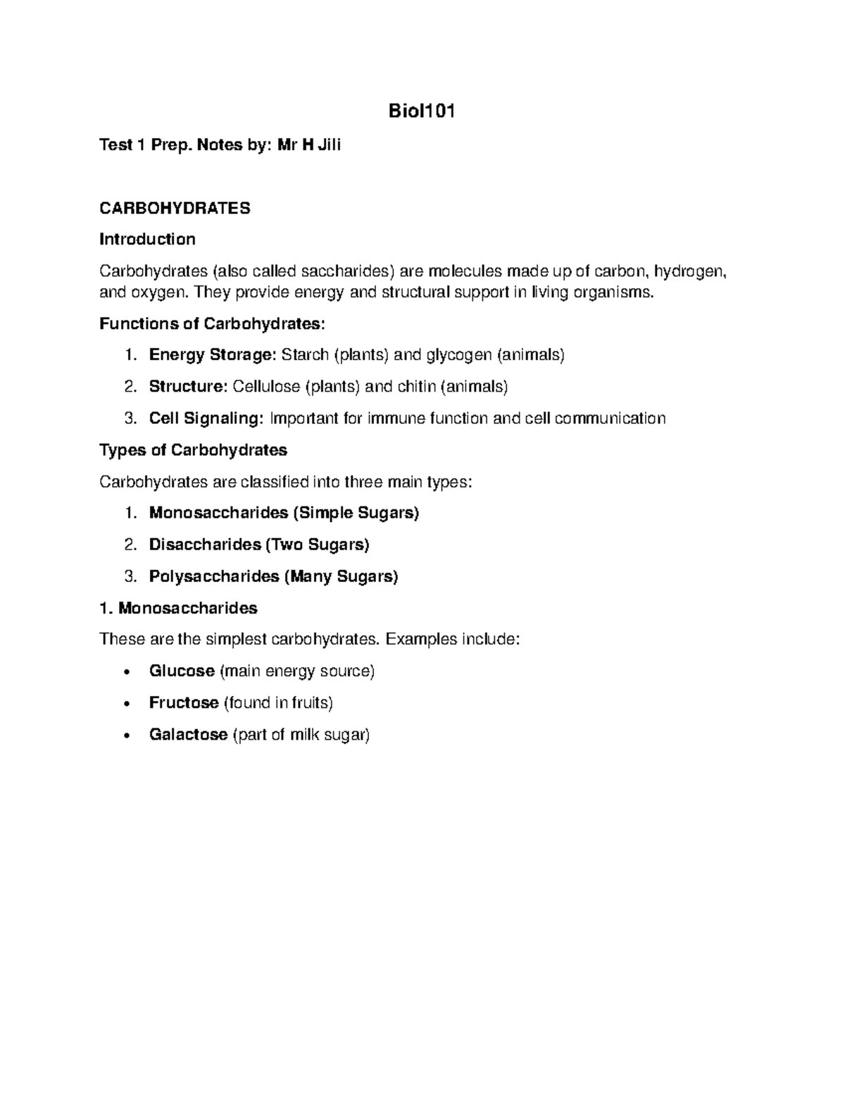 Biol101 Test Prep: Carbohydrates, Lipids, Nucleic Acids & Proteins ...