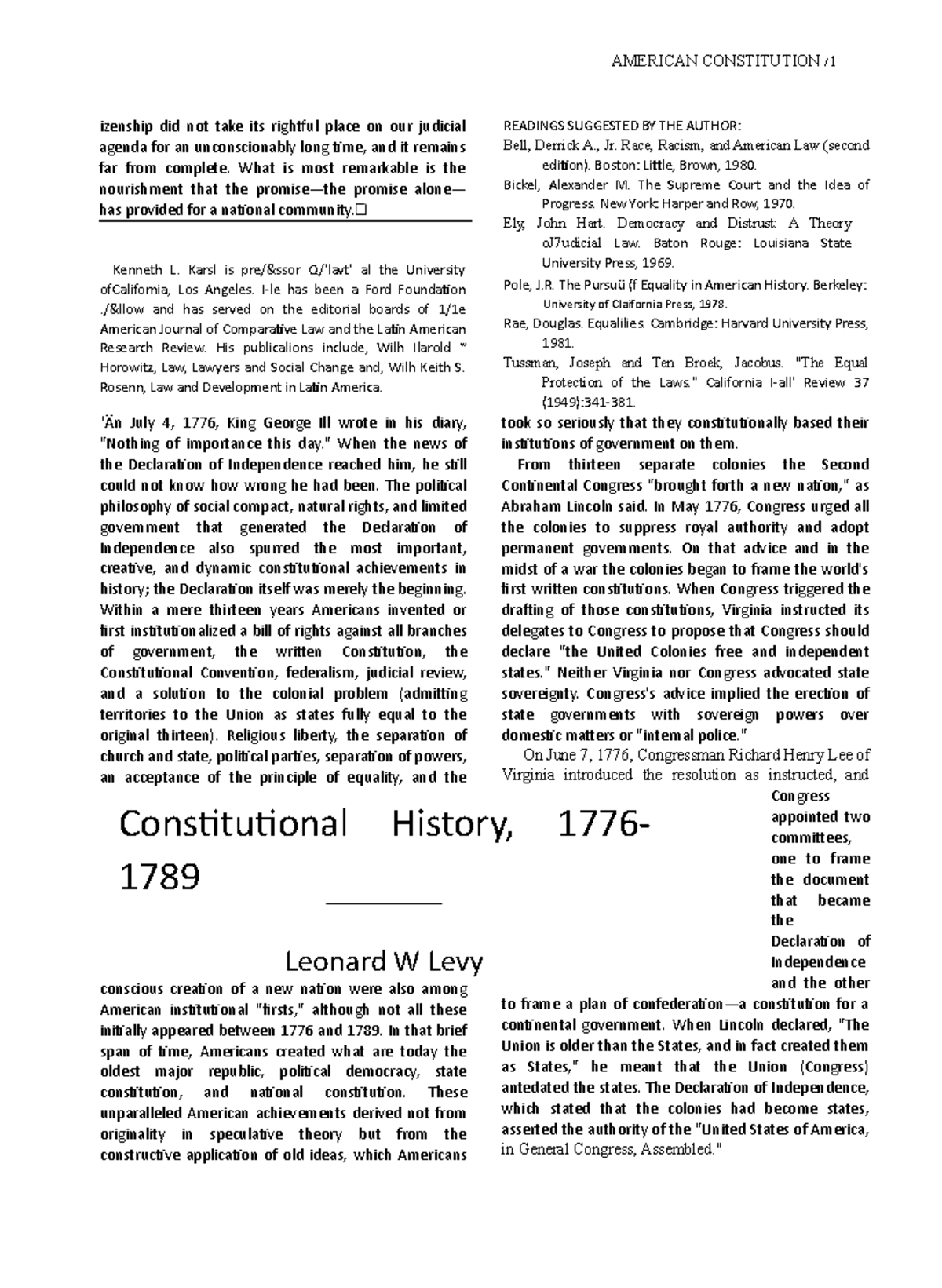 Journal Constutional History - ####### AMERICAN CONSTITUTION / 1 ...