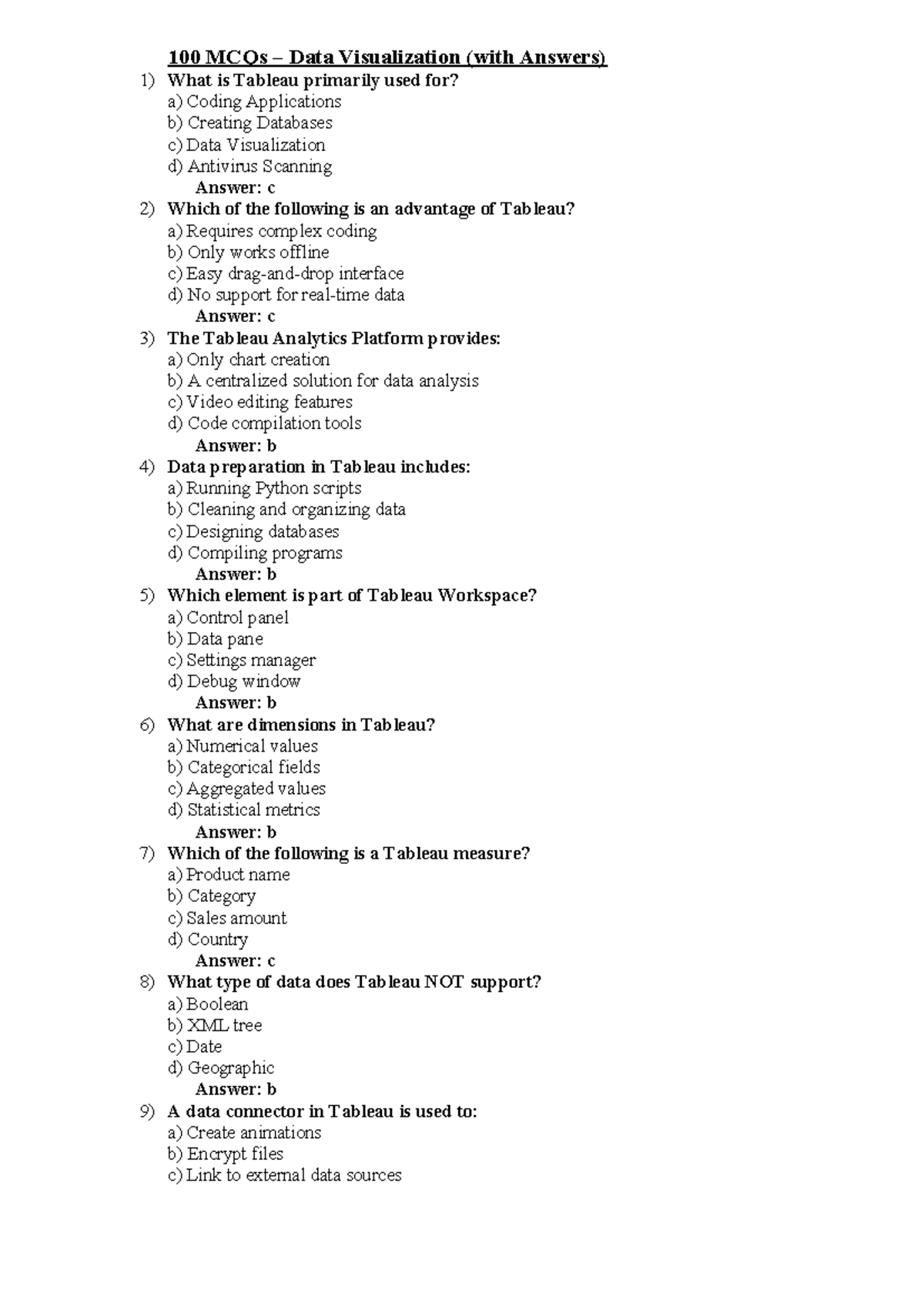 905744920 - 100 MCQs on Data Visualization with Answers - Studocu