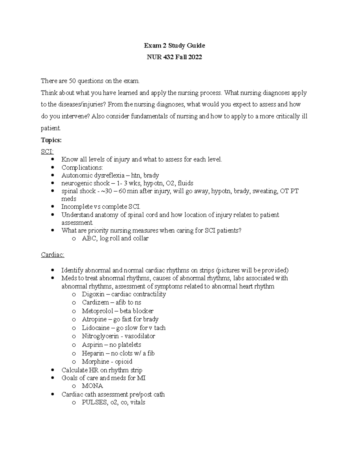 NUR 432 Exam 2 Study Guide: Key Topics and Nursing Processes Fall 2022 ...