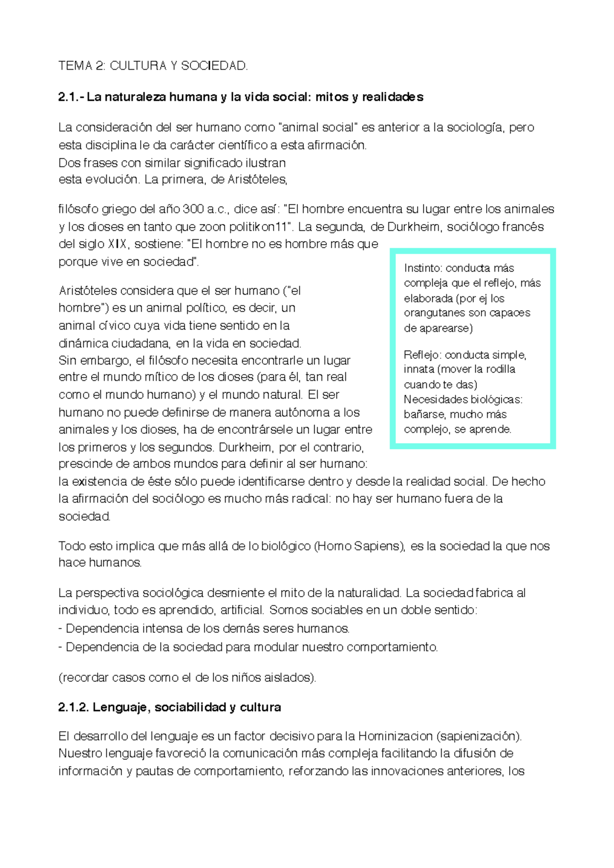 Tema 2 - Apuntes tema 2 - TEMA 2: CULTURA Y SOCIEDAD. 2.- La naturaleza ...