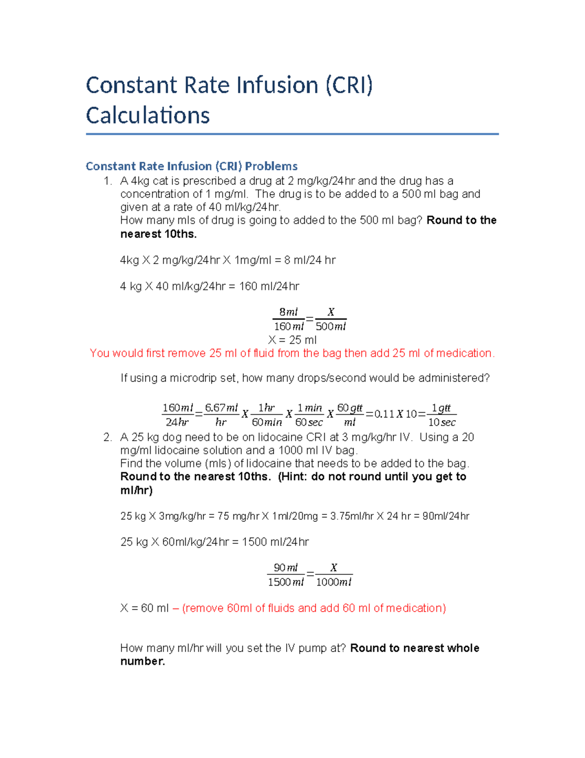 CRI Calculations for Veterinary Medicine: Constant Rate Infusion Guide ...