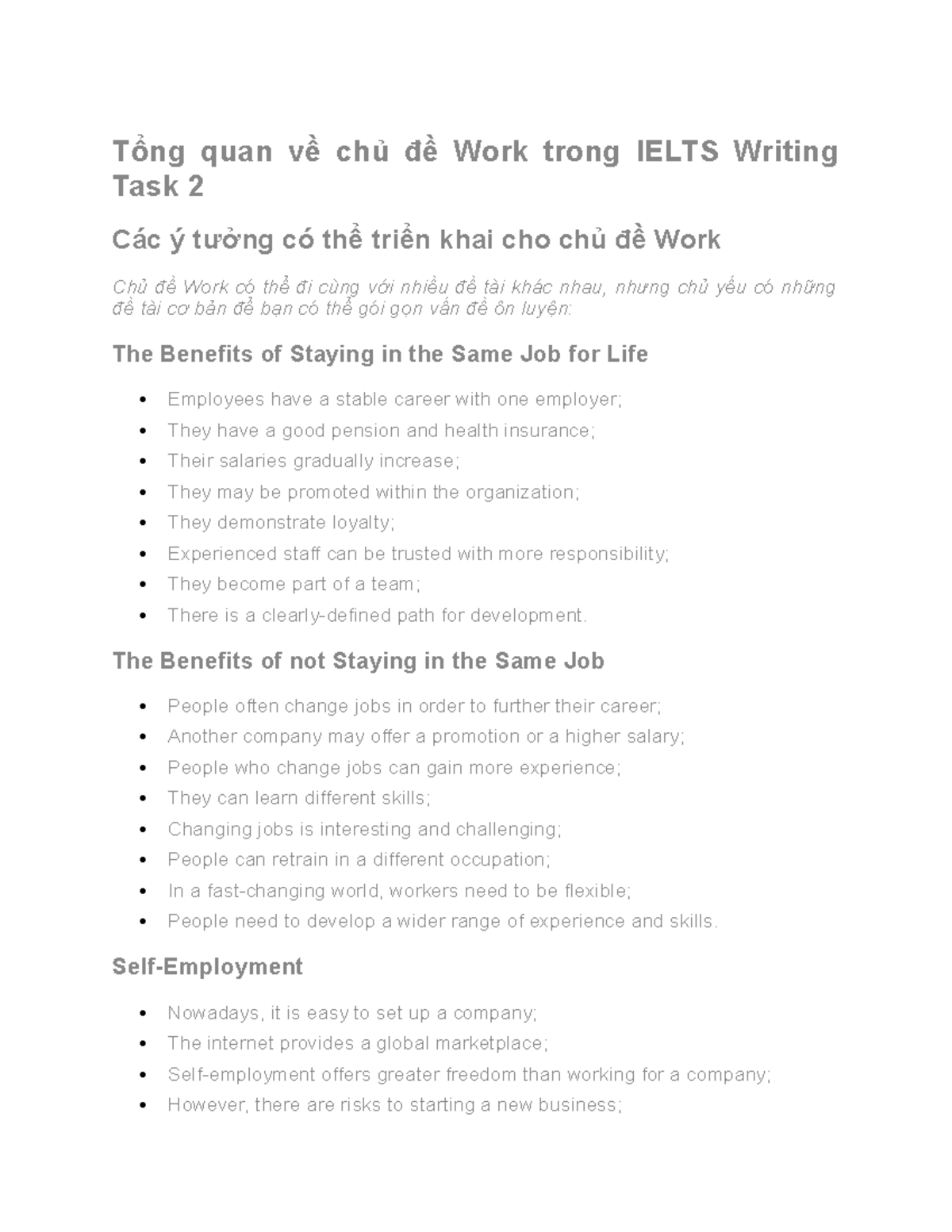WORK Topics - ssssssssss - Tổng quan về chủ đề Work trong IELTS Writing ...