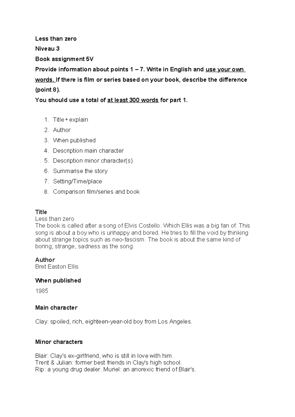 Niveau 3 Book Assignment: Analysis of 