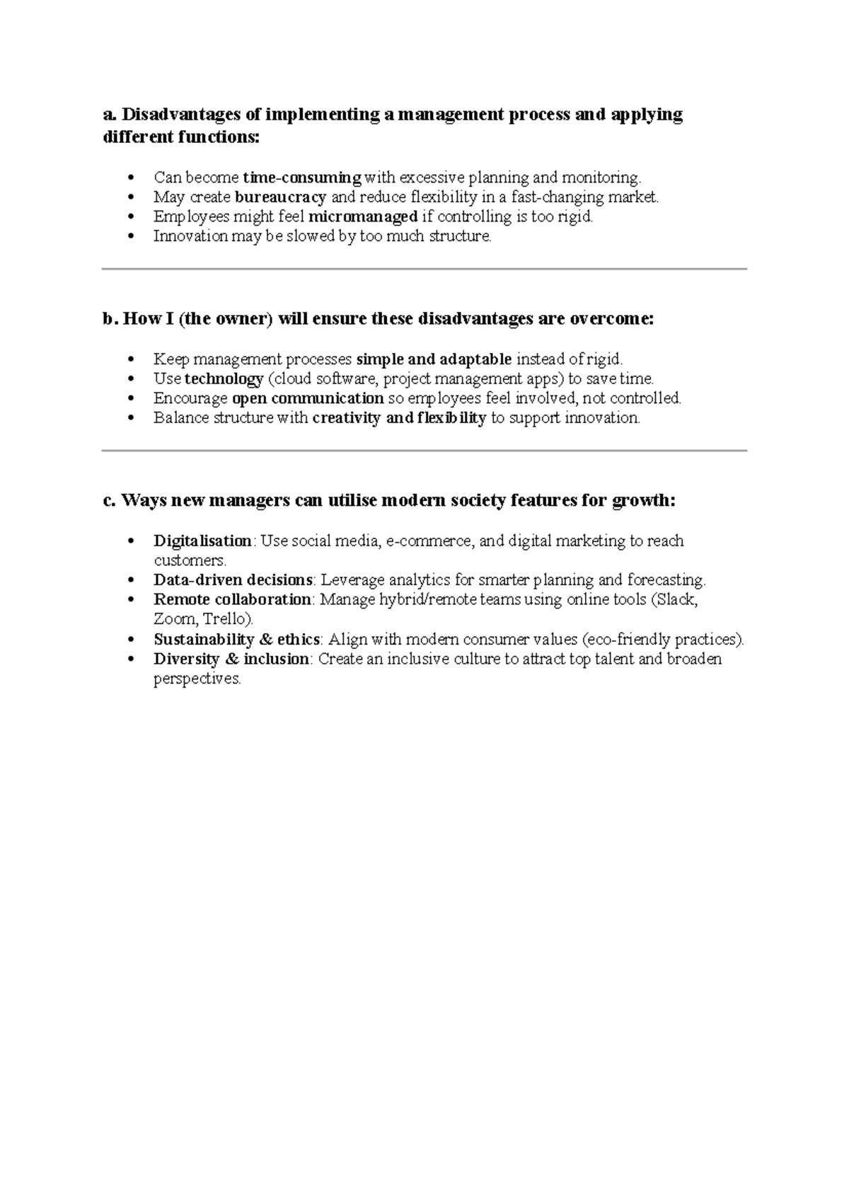Ice Task 2: Overcoming Management Process Disadvantages for Growth ...