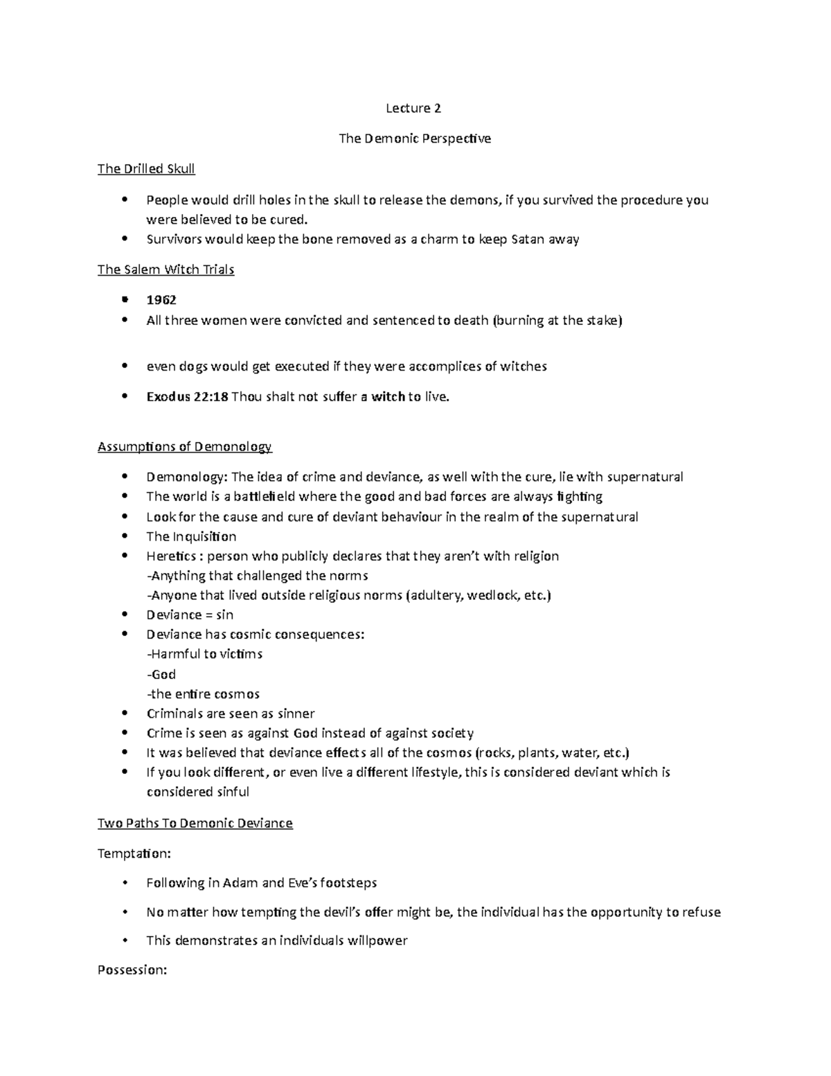 Lecture notes, Unit 2 - The Demonic Perspective - Lecture 2 The Demonic ...
