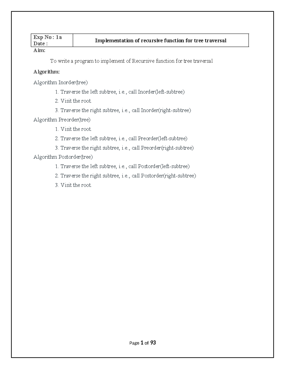 Advanced Data Structures and Algorithms Laboratory new - Exp No : 1a ...
