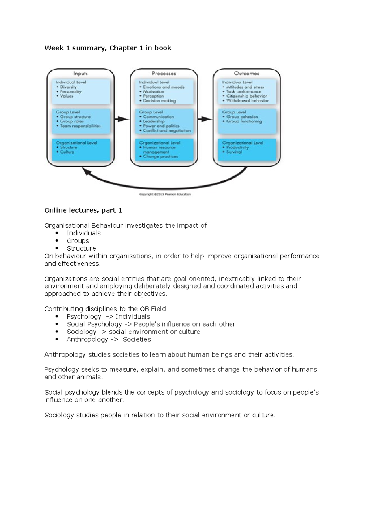 Week 1 & 2 Summaries: Key Insights in Organizational Behavior Concepts ...