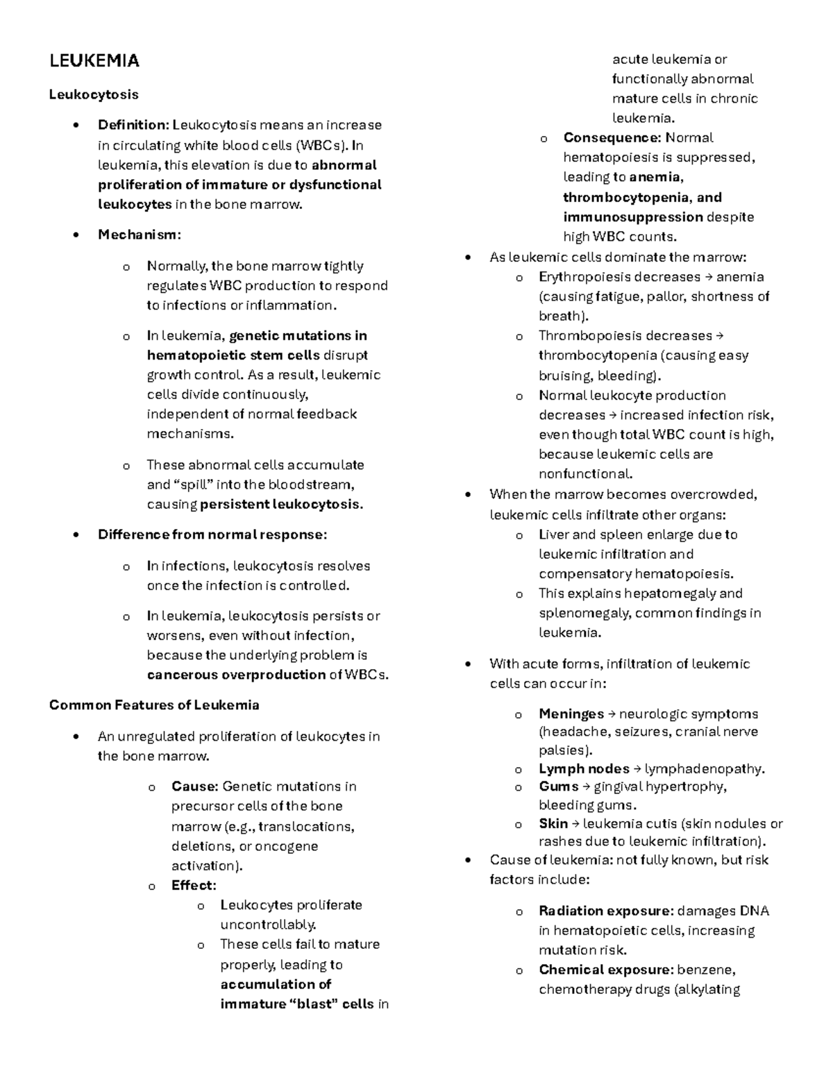 Leukemia - Comprehensive Study Notes on Pathophysiology and Management ...