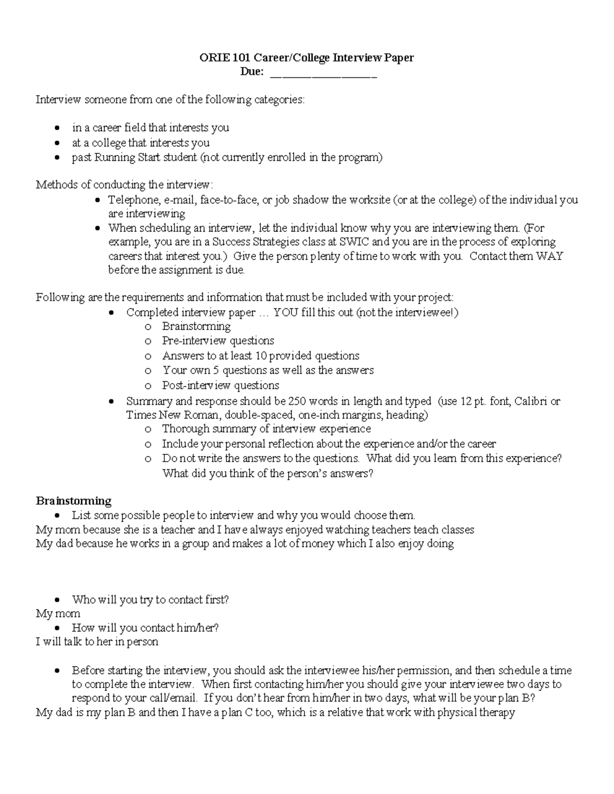 ORIE 101 Career Interview Paper: Insights from a Future Teacher - Studocu