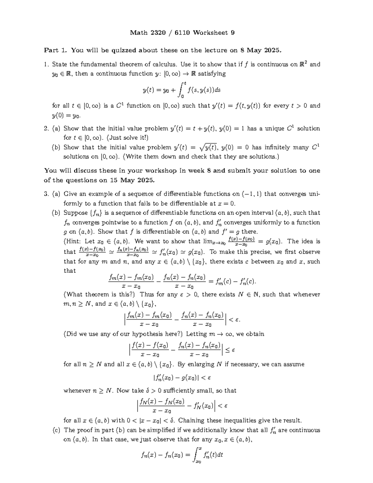 Math 2320 6110 Worksheet 9 Analysis and Solutions for Lecture on 8 May ...
