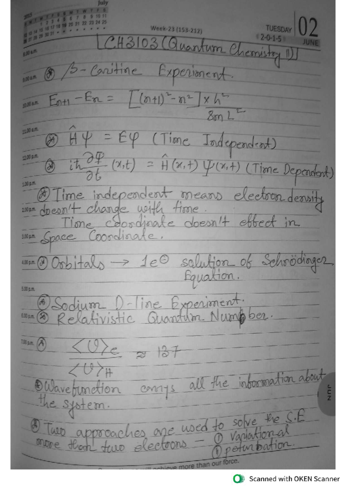 CH3103 Quantum Chemistry Lecture Notes - July 2015 - Studocu