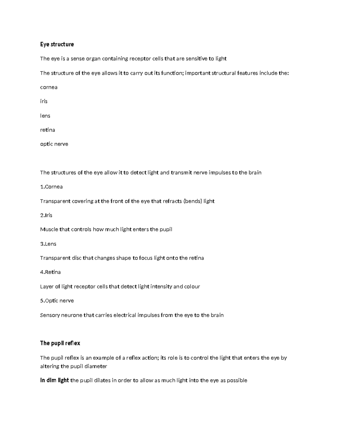 Eye structure notes - The eye is a very sensitive organ - Eye structure ...