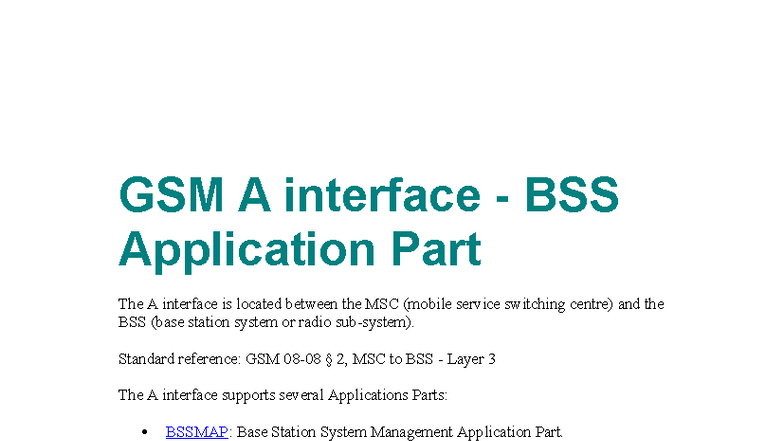 GSM A Interface Messages: BSSAP Overview and Details - Studocu