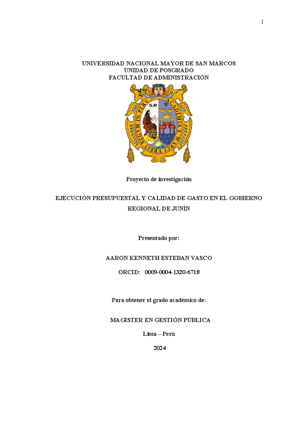 Ejecución Presupuestal y Calidad de Gasto en Junín - Tesis UNMSM - Document Preview